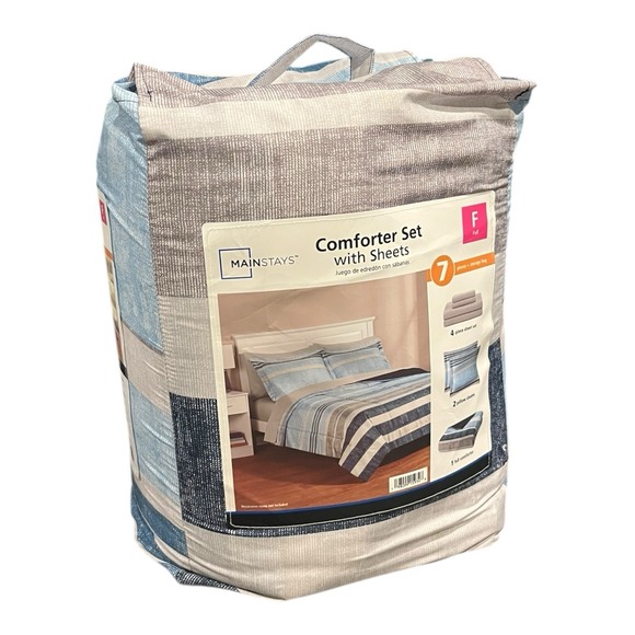 New Mainstays Blue Stripe Comforter Set W/ Sheets Pillowcases Shams Full Size - Picture 3 of 5